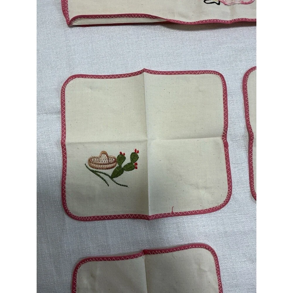 Vtg mexican embroidered Placemat Napkin Set Jerez Zacatecas Cotton Canvas NIP